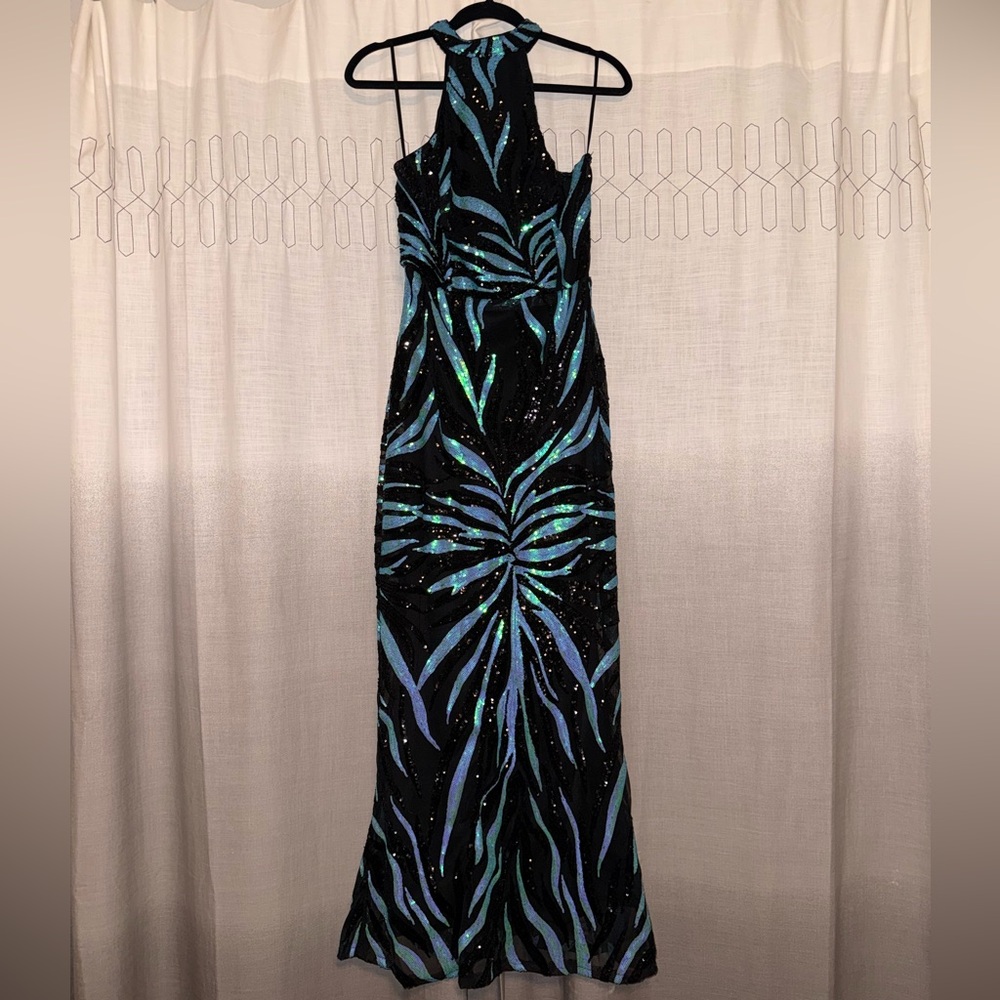 Elegant Black and Blue Evening Dress
